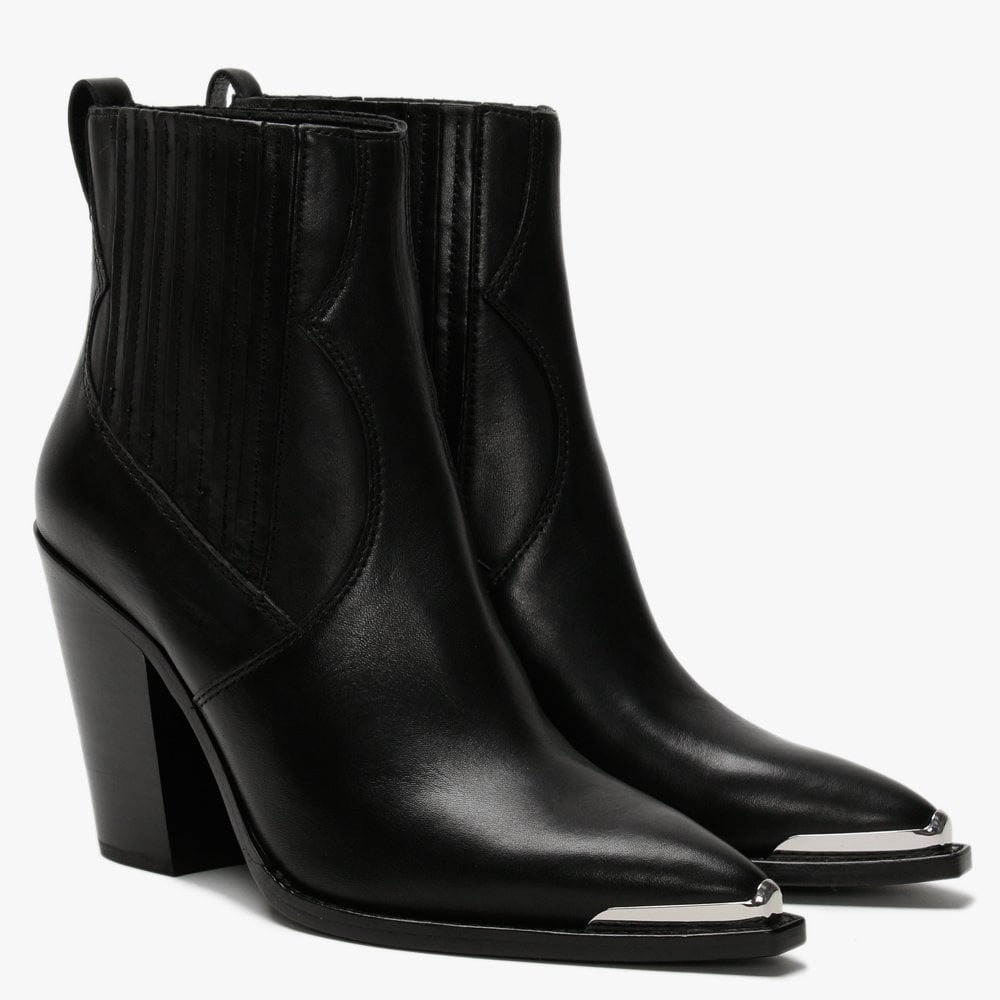 Bang Black Leather Western Ankle Boots