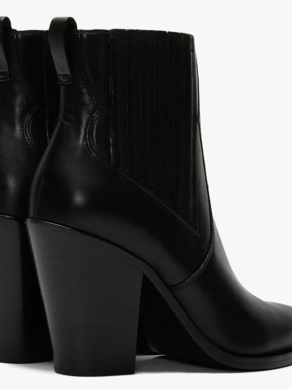 Bang Black Leather Western Ankle Boots