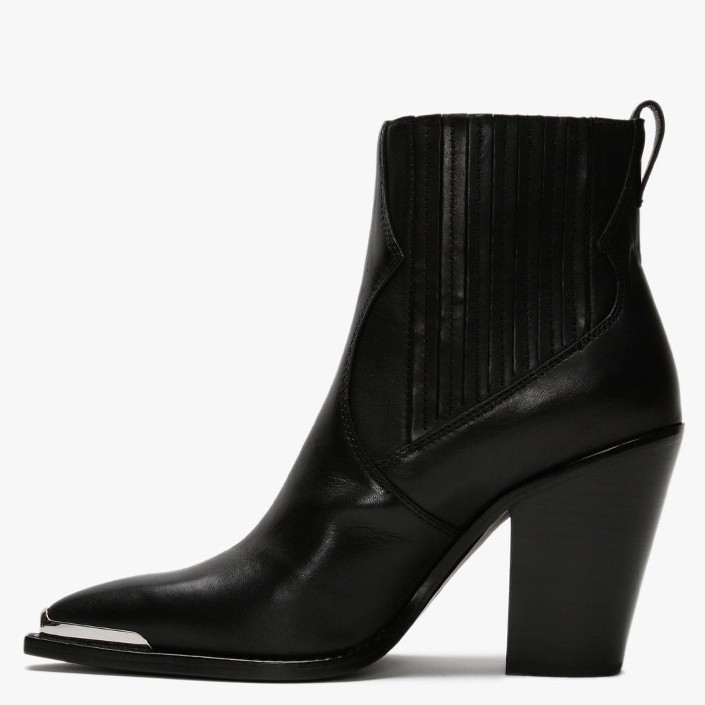 Bang Black Leather Western Ankle Boots