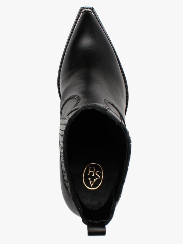 Bang Black Leather Western Ankle Boots