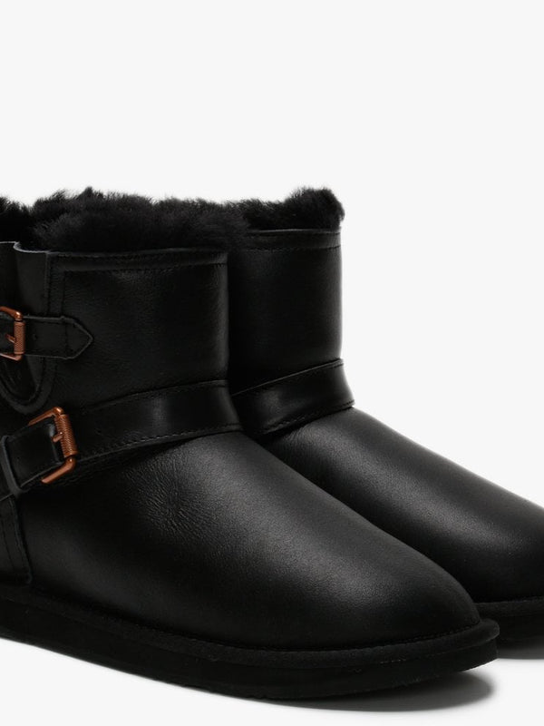 Machina X Short Black Leather Double-Face Sheepskin Ankle Boots