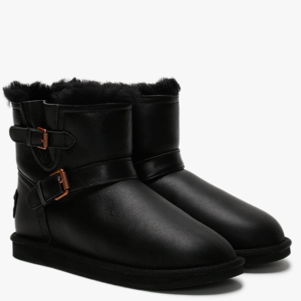 Machina X Short Black Leather Double-Face Sheepskin Ankle Boots