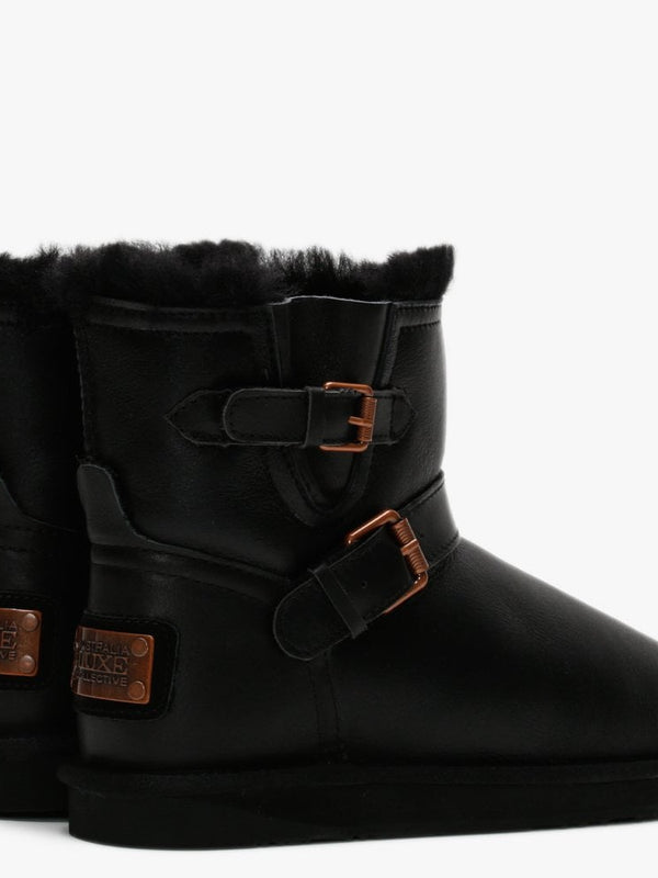 Machina X Short Black Leather Double-Face Sheepskin Ankle Boots