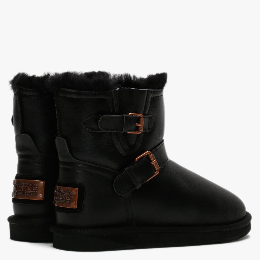 Machina X Short Black Leather Double-Face Sheepskin Ankle Boots