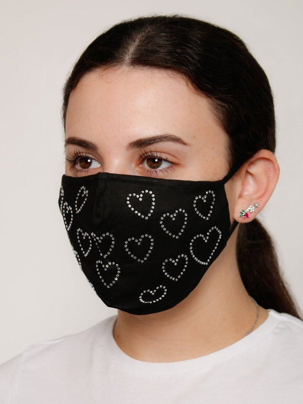 Black Diamante Heart Face Mask