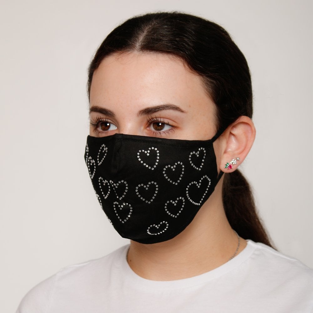 Black Diamante Heart Face Mask