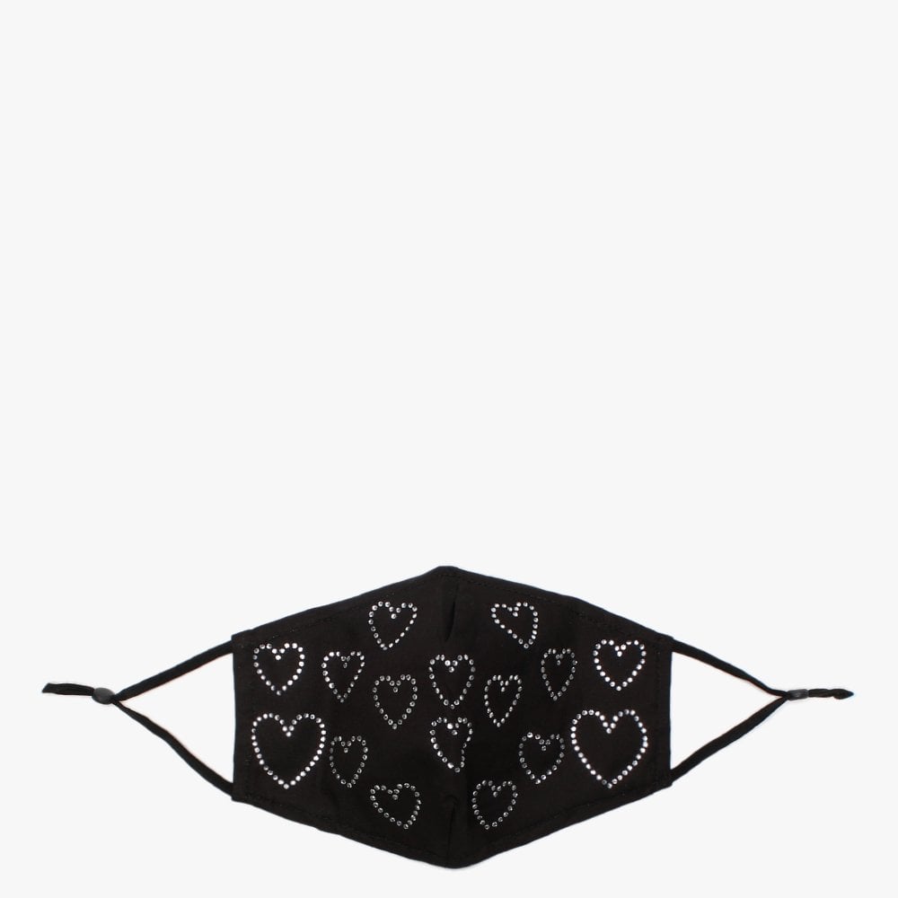 Black Diamante Heart Face Mask