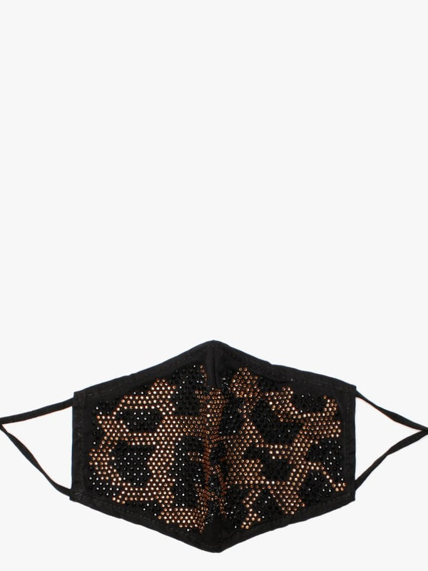 Black Diamante Leopard Face Mask