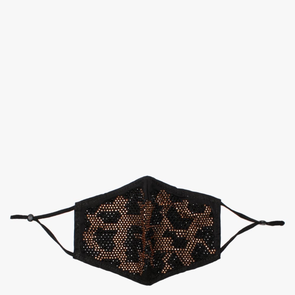Black Diamante Leopard Face Mask