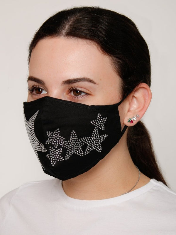 Black Diamante Star Face Mask