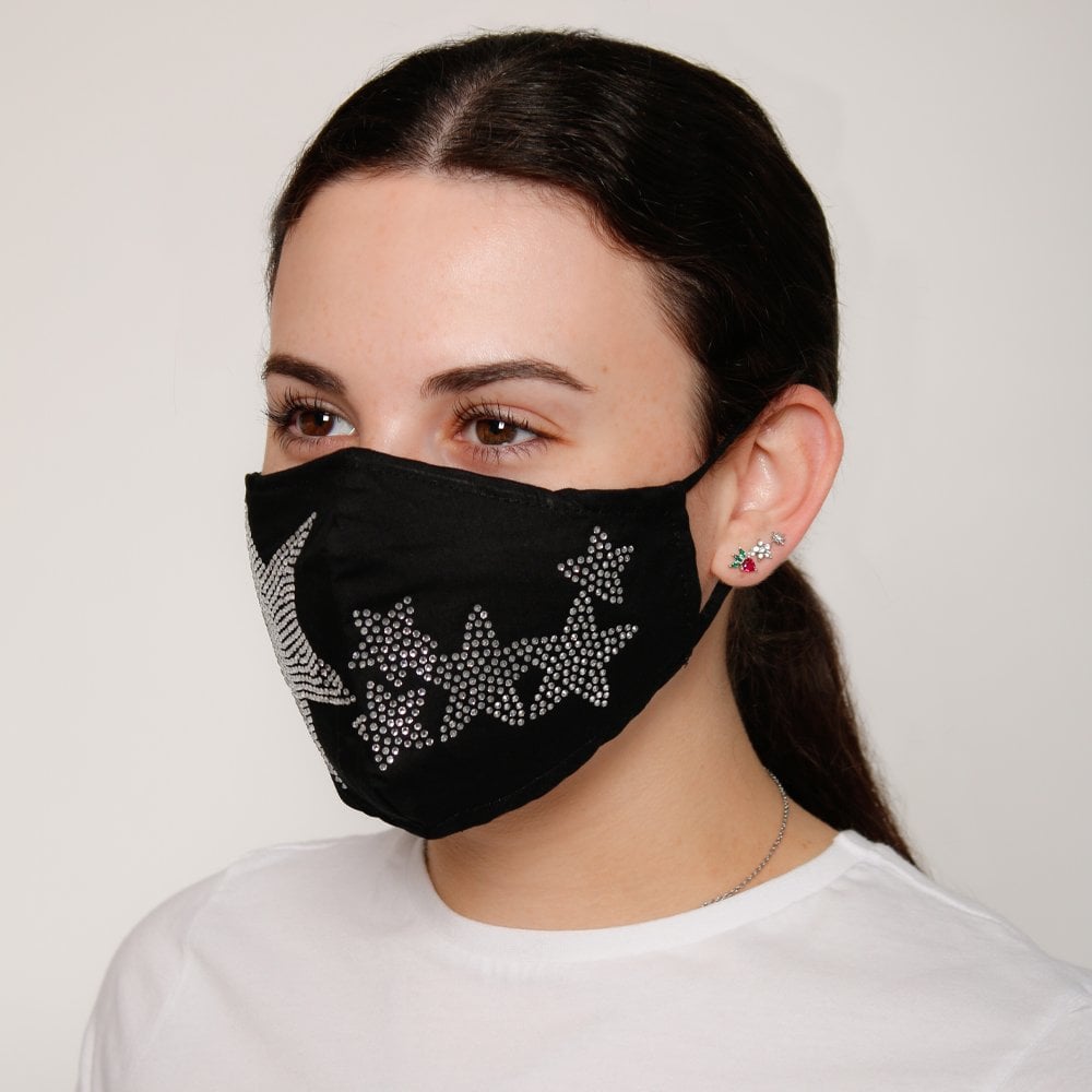 Black Diamante Star Face Mask