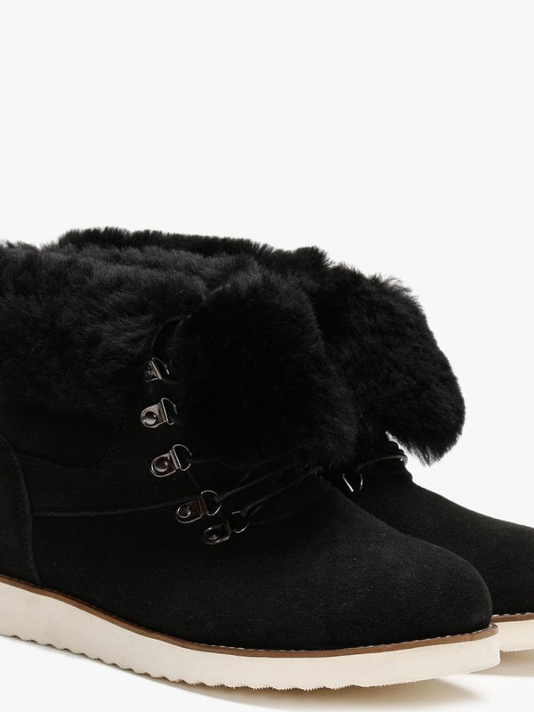 Yael Black Double-Face Sheepskin Lace Up Boots