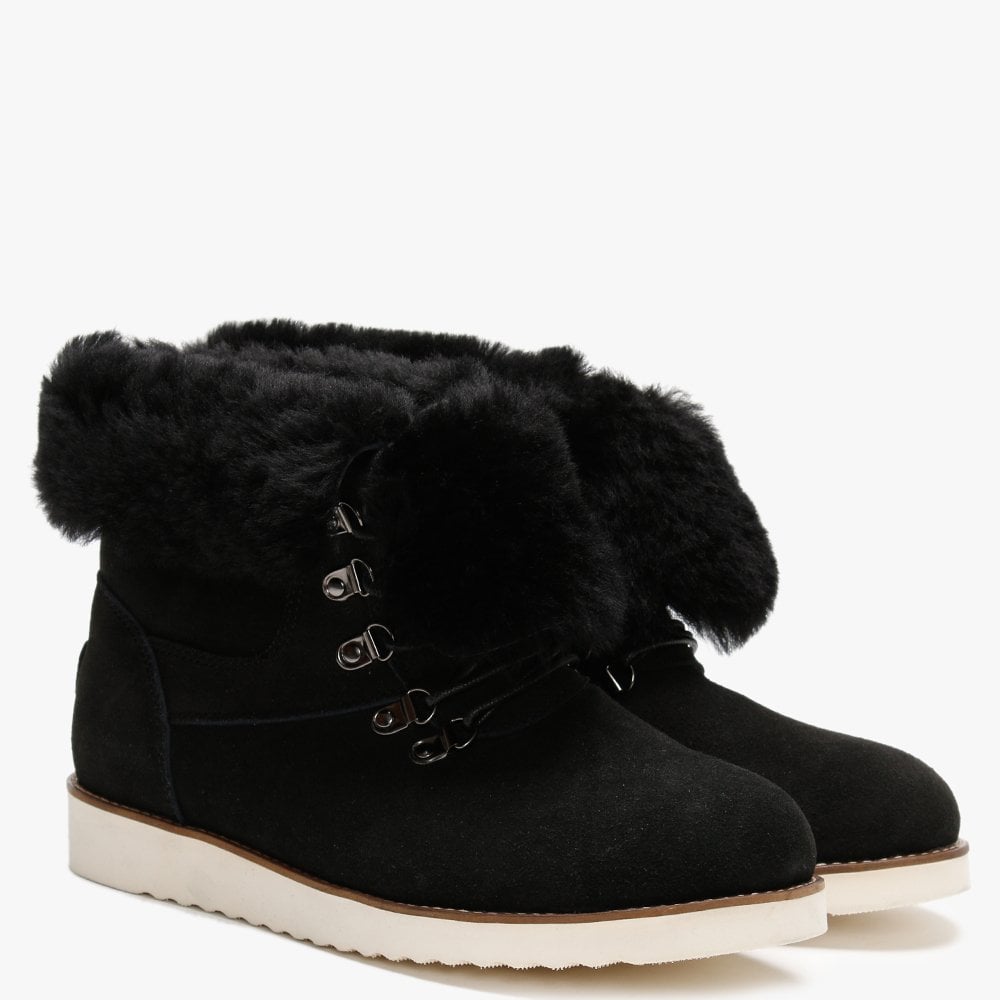 Yael Black Double-Face Sheepskin Lace Up Boots