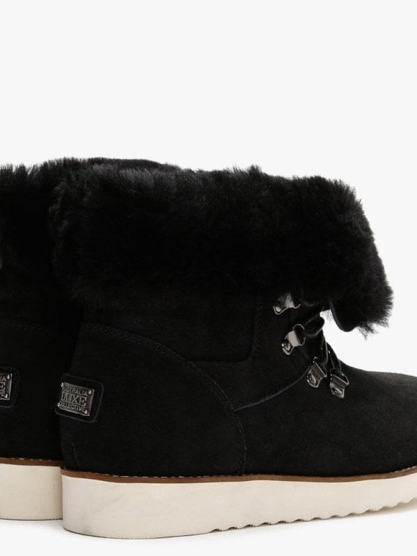 Yael Black Double-Face Sheepskin Lace Up Boots