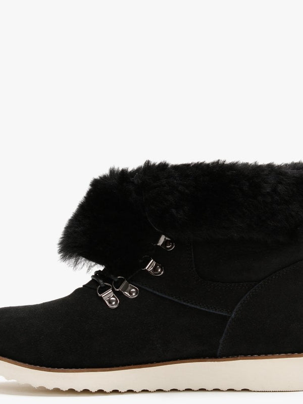 Yael Black Double-Face Sheepskin Lace Up Boots