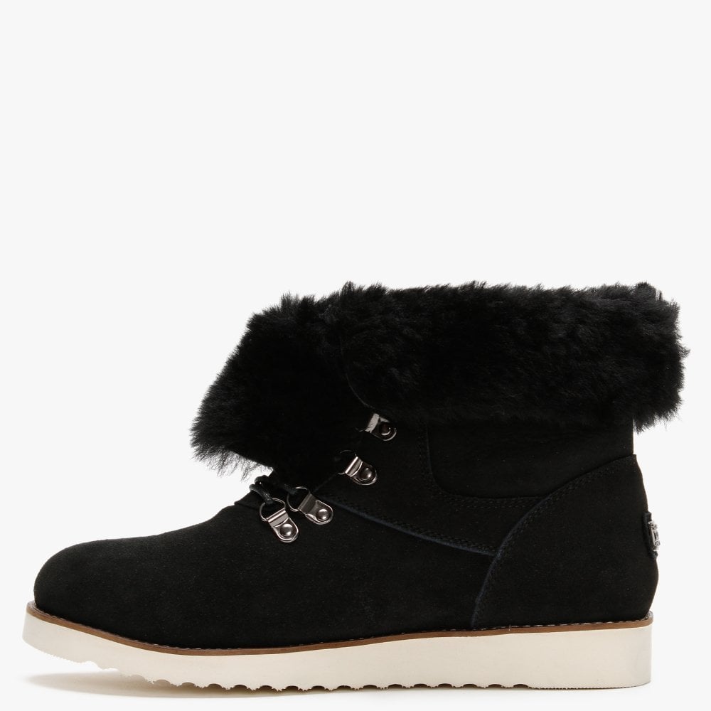 Yael Black Double-Face Sheepskin Lace Up Boots