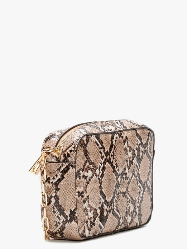 Brown Leather Reptile Cross-Body Bag