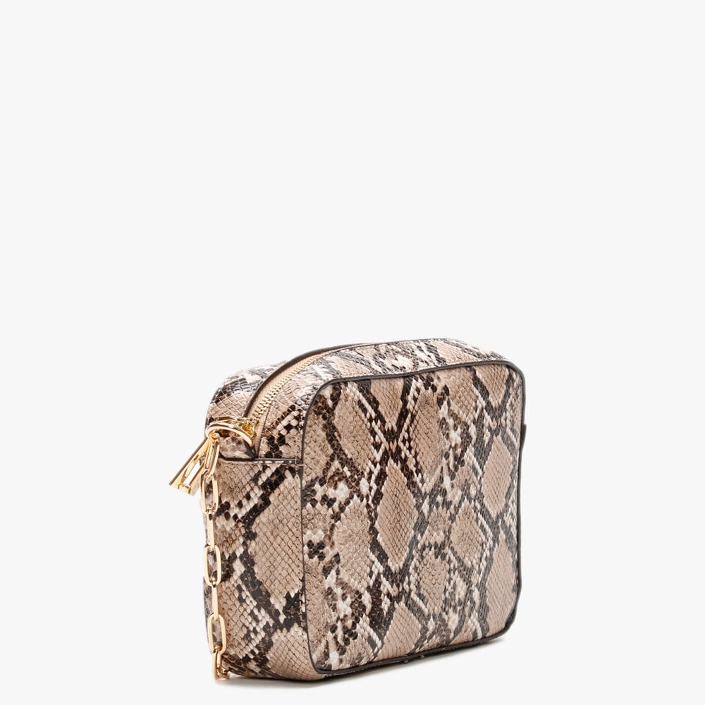 Brown Leather Reptile Cross-Body Bag