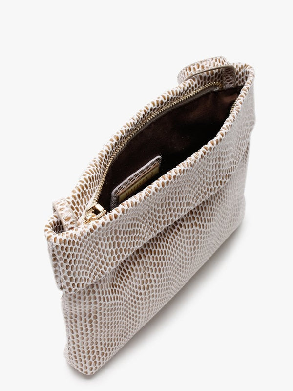Beige Leather Reptile Cross-Body Bag