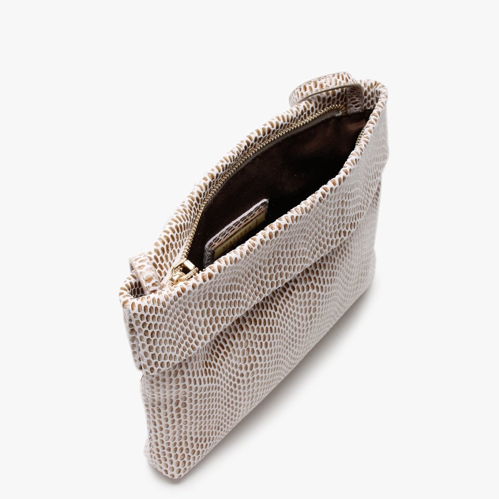 Beige Leather Reptile Cross-Body Bag