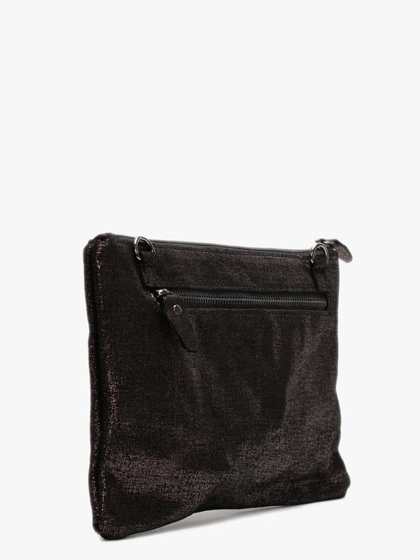 Black Metallic Leather Cross-Body Bag