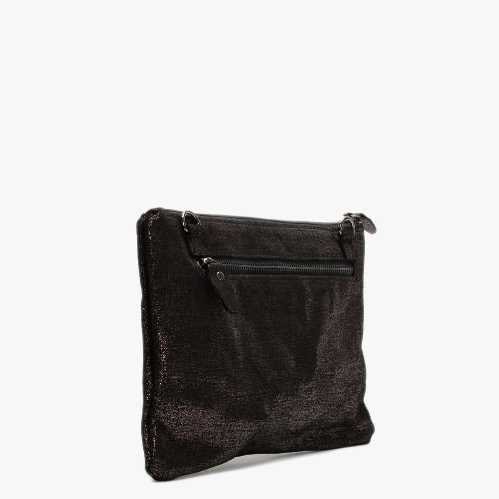 Black Metallic Leather Cross-Body Bag