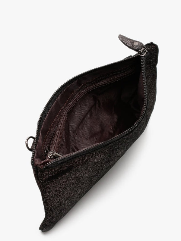 Black Metallic Leather Cross-Body Bag