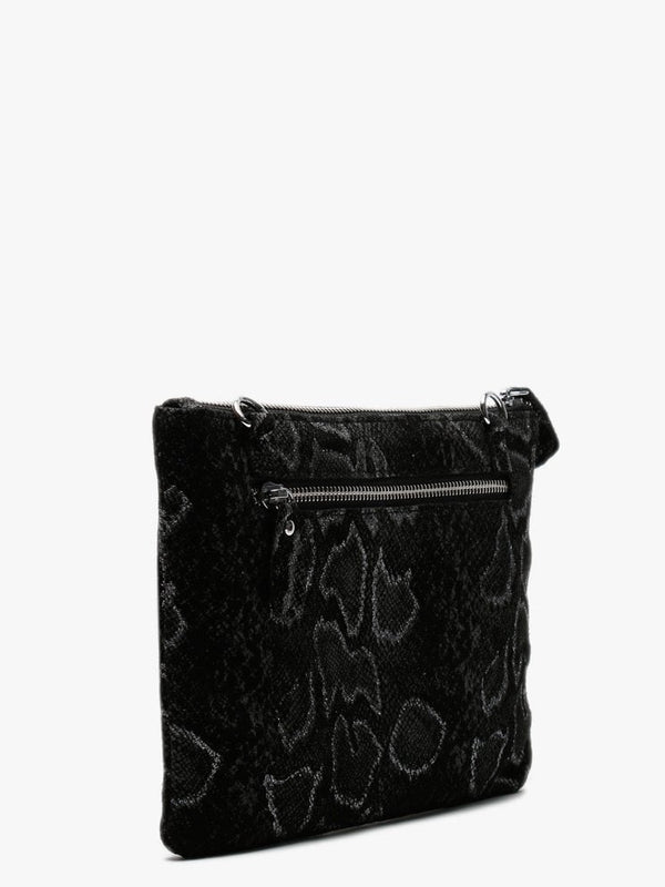 Black Metallic Reptile Leather Cross-Body Bag