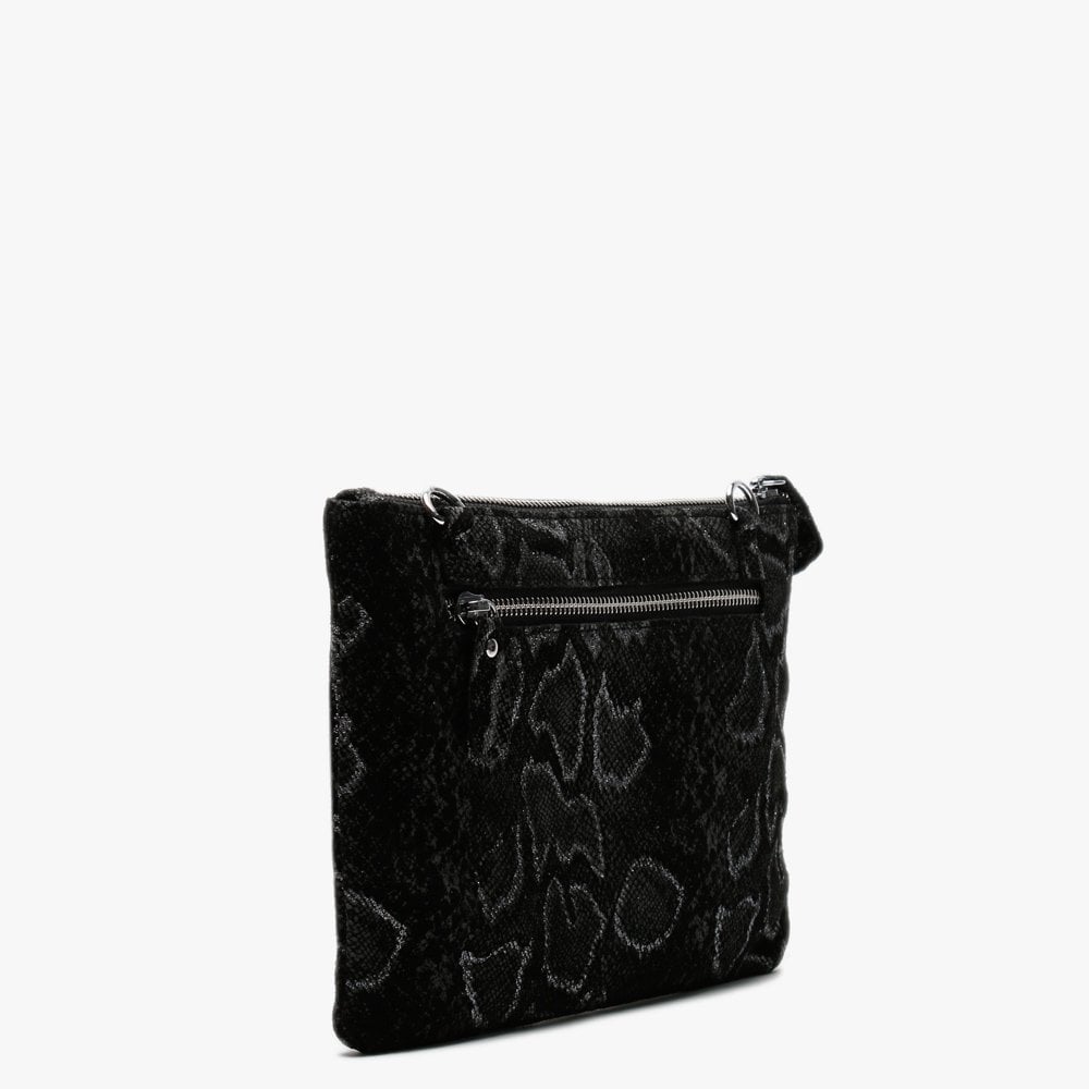 Black Metallic Reptile Leather Cross-Body Bag
