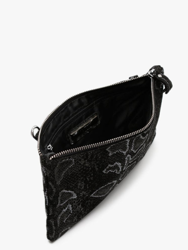 Black Metallic Reptile Leather Cross-Body Bag