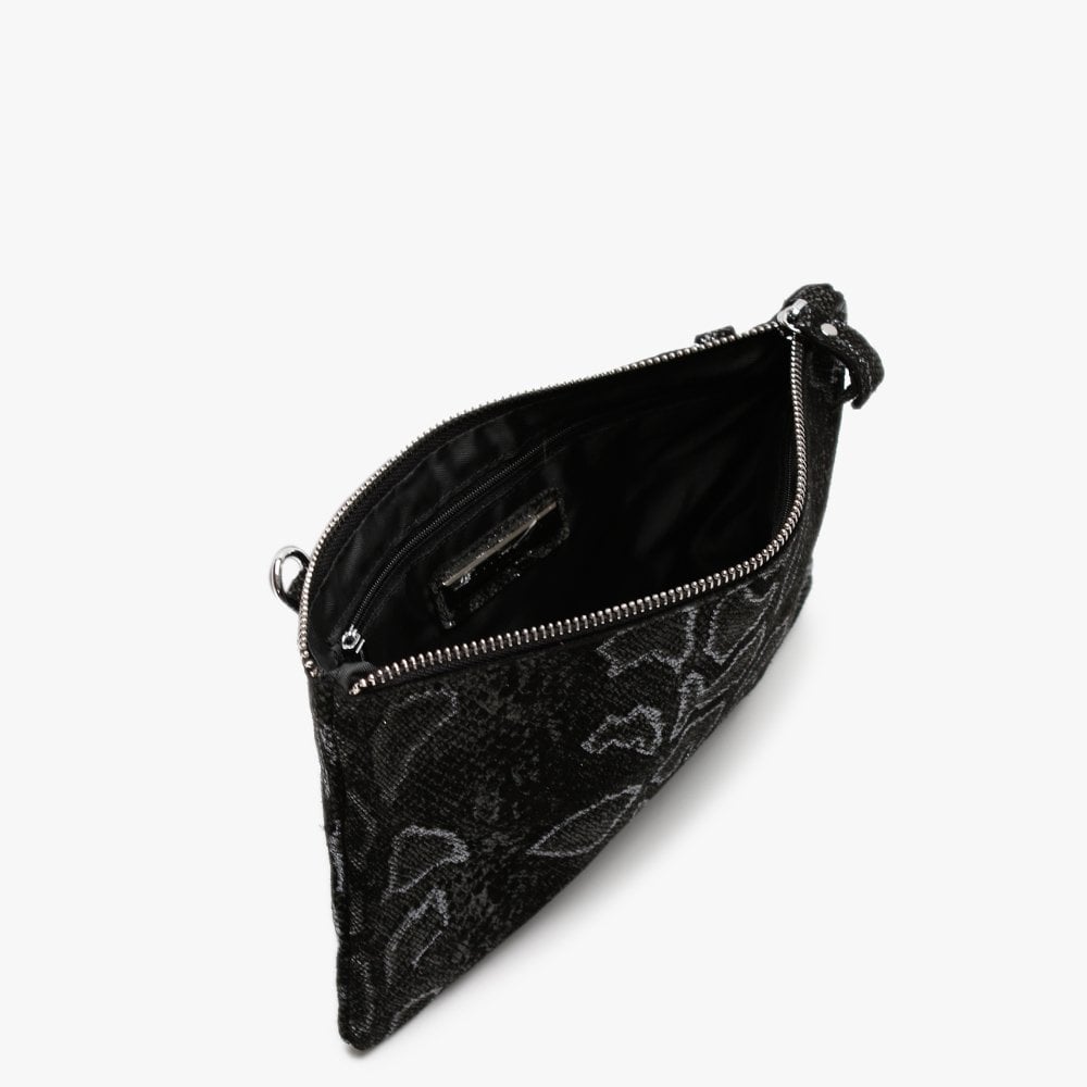 Black Metallic Reptile Leather Cross-Body Bag