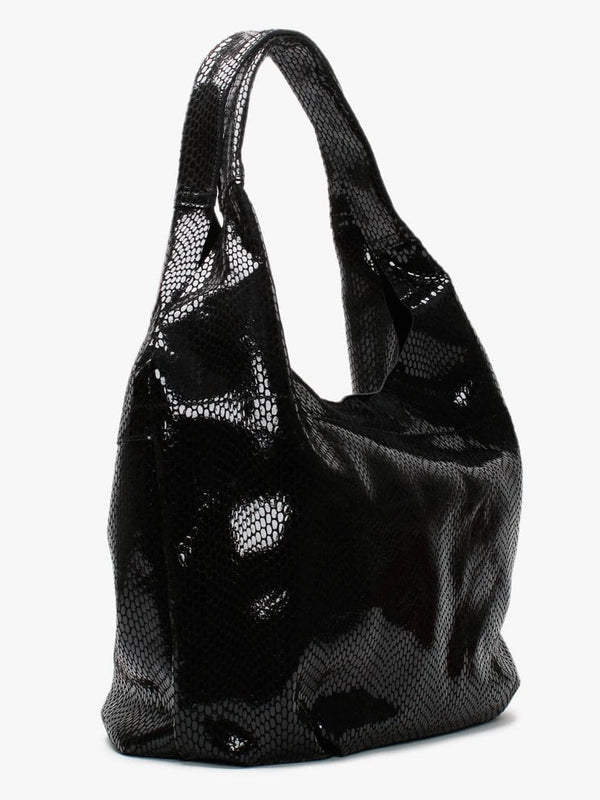 Black Leather Patent Reptile Shoulder Bag