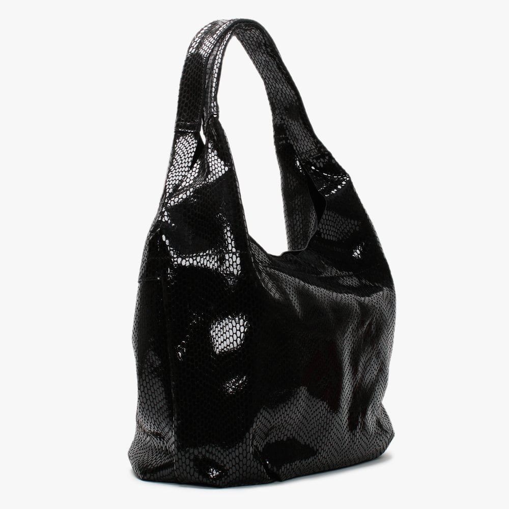 Black Leather Patent Reptile Shoulder Bag