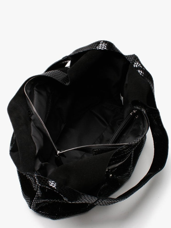 Black Leather Patent Reptile Shoulder Bag