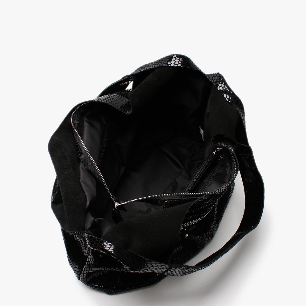Black Leather Patent Reptile Shoulder Bag
