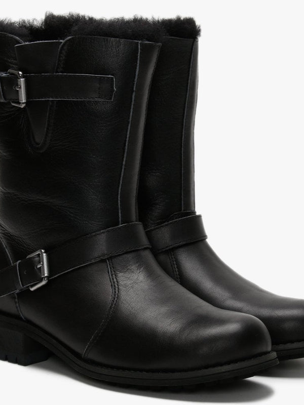Easy Rider Black Leather Double-Face Sheepskin Ankle Boots