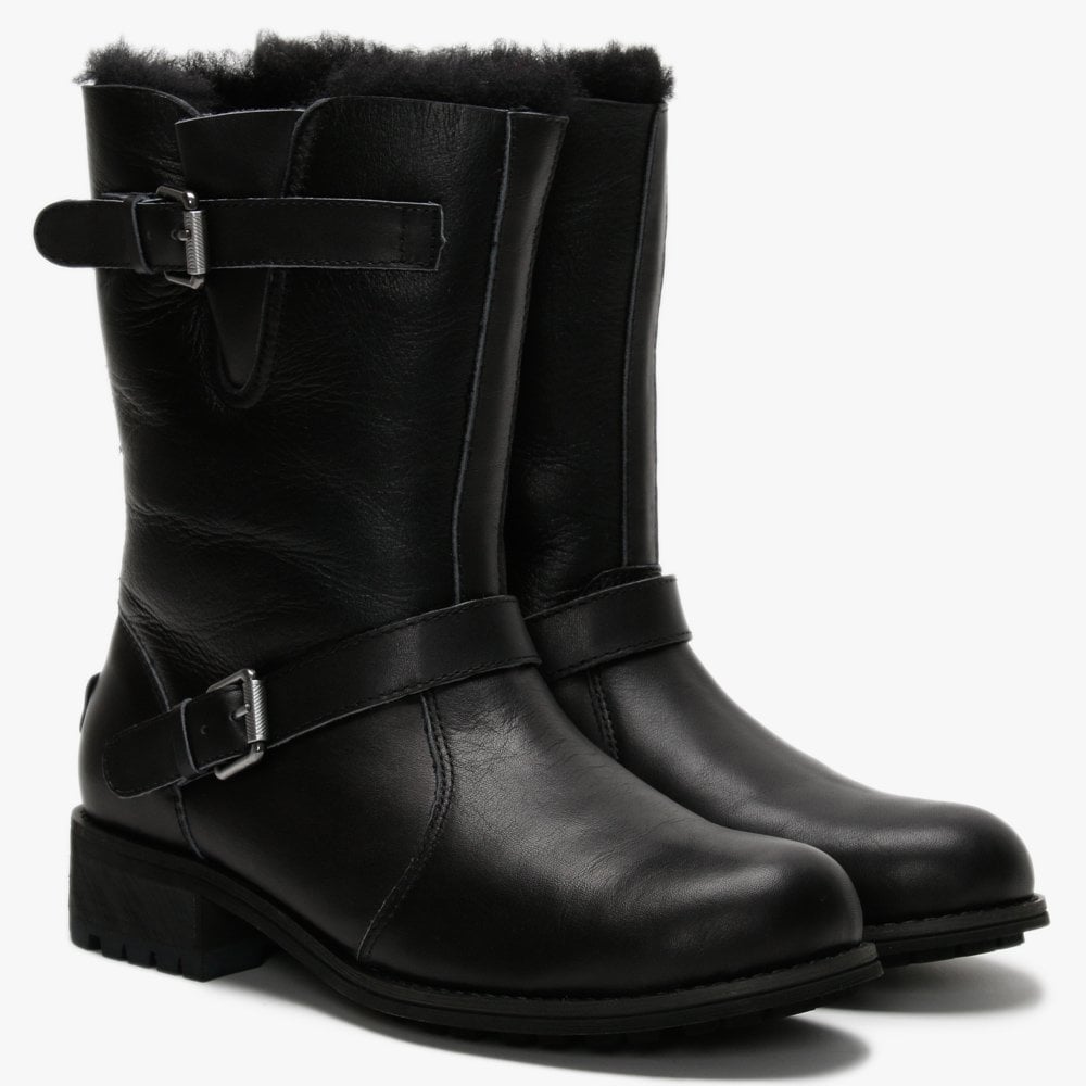 Easy Rider Black Leather Double-Face Sheepskin Ankle Boots