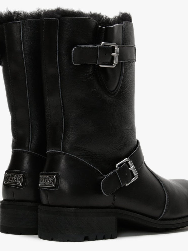 Easy Rider Black Leather Double-Face Sheepskin Ankle Boots