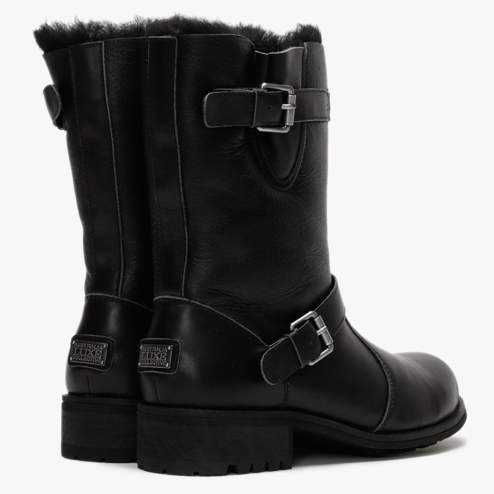 Easy Rider Black Leather Double-Face Sheepskin Ankle Boots