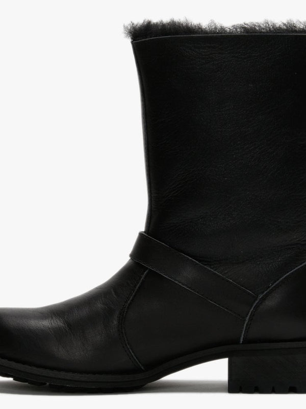 Easy Rider Black Leather Double-Face Sheepskin Ankle Boots