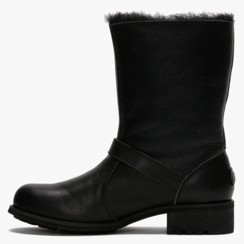 Easy Rider Black Leather Double-Face Sheepskin Ankle Boots