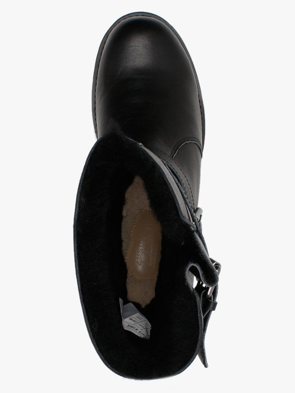 Easy Rider Black Leather Double-Face Sheepskin Ankle Boots