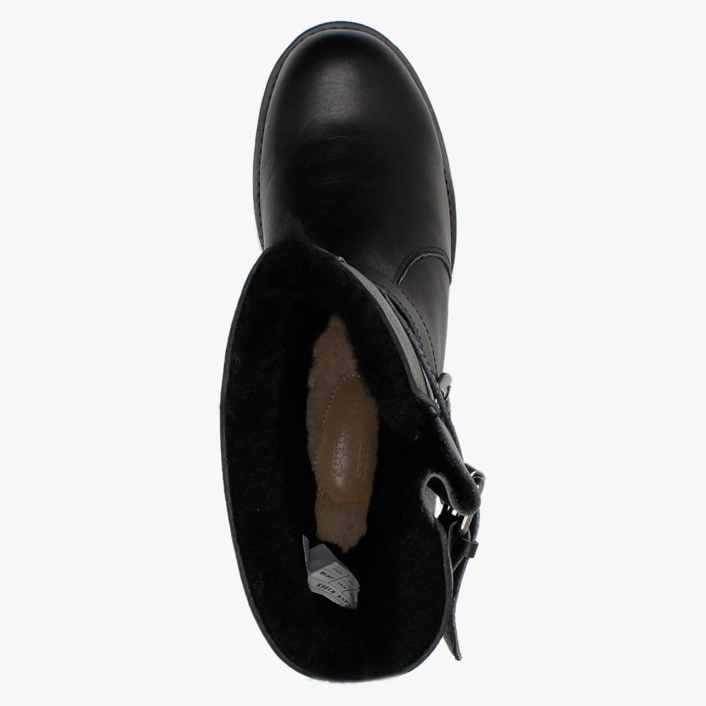 Easy Rider Black Leather Double-Face Sheepskin Ankle Boots