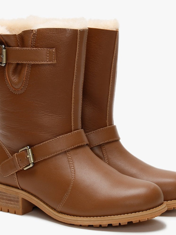 Easy Rider Tan Leather Double-Face Sheepskin Ankle Boots