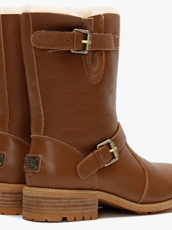 Easy Rider Tan Leather Double-Face Sheepskin Ankle Boots