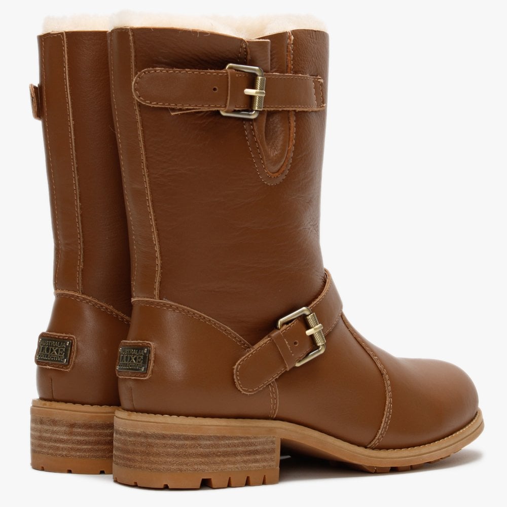 Easy Rider Tan Leather Double-Face Sheepskin Ankle Boots