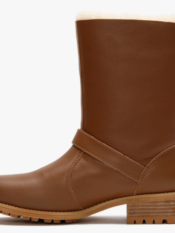 Easy Rider Tan Leather Double-Face Sheepskin Ankle Boots