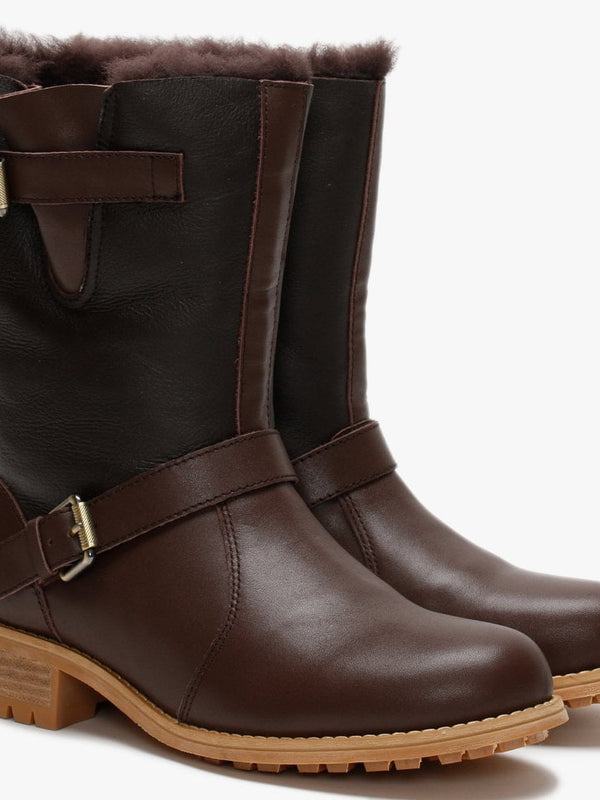 Easy Rider Brown Leather Double-Face Sheepskin Ankle Boots