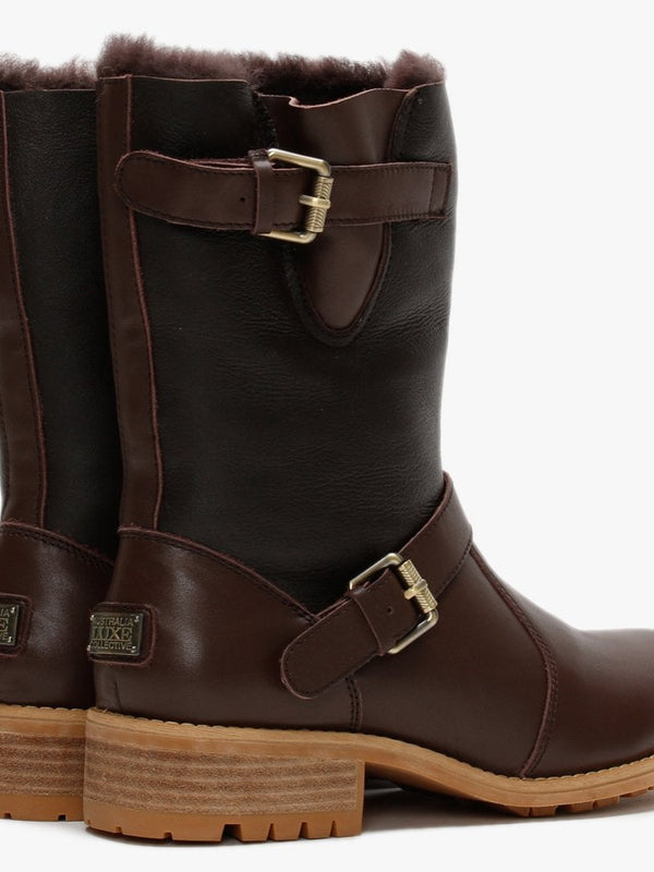 Easy Rider Brown Leather Double-Face Sheepskin Ankle Boots
