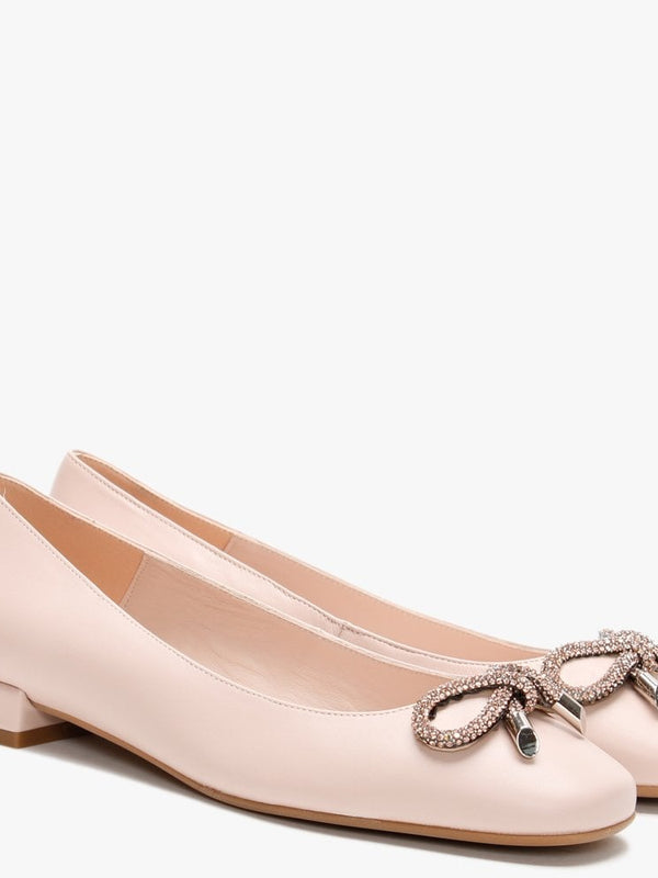 Mila Pink Leather Embellished Bow Ballet Pumps
